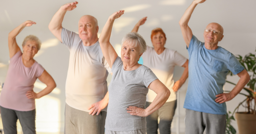 Elderly group exercising