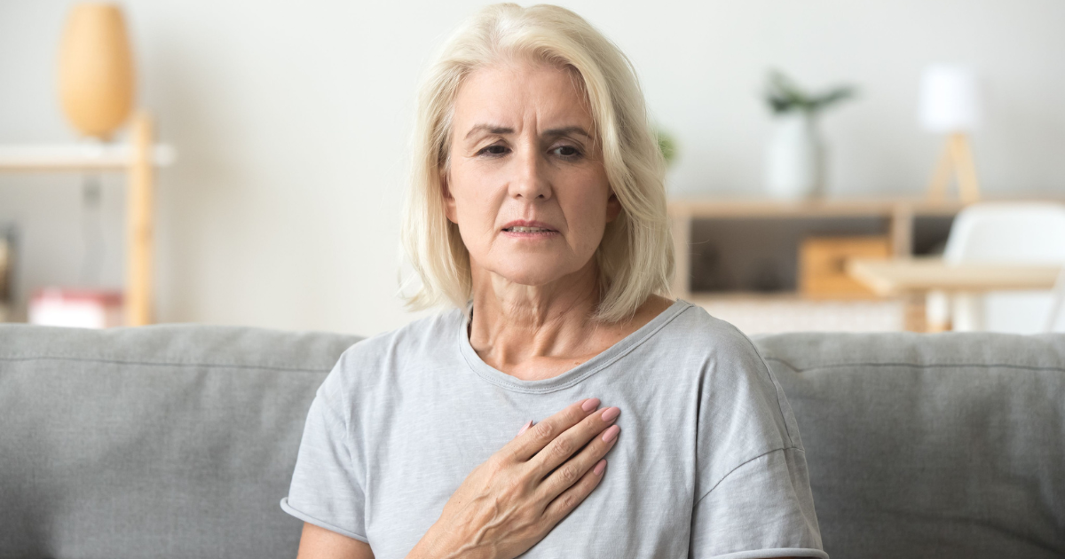 Elderly woman wondering about heart disease and how caring for seniors home care may be an option