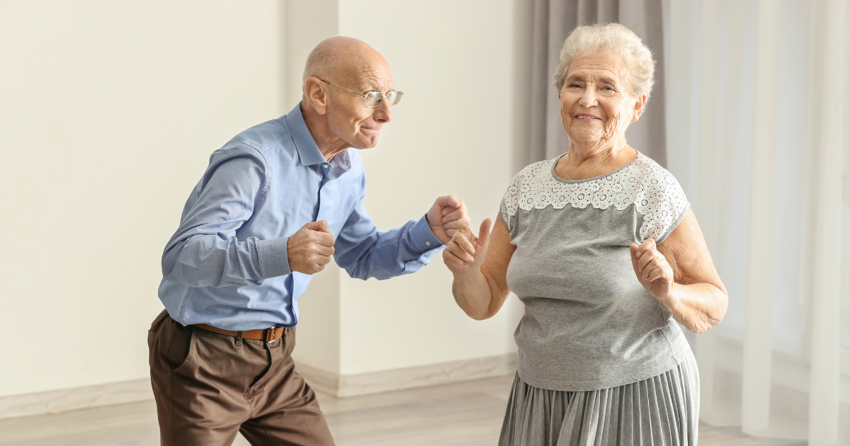 elderly dancing to enjoy the health benefits