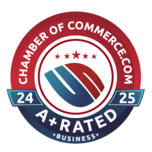 Chamber of Commerce A+ Rated Business badge for 2024–2025